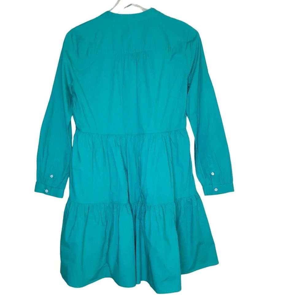 J Crew‎ Boho Tiered Babydoll Dress Green Cottage Peasant Long Sleeve Cotton XS